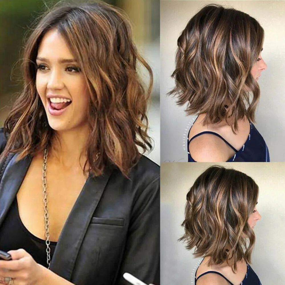 Short curly wig for women, 40cm, centre bangs, natural style, high temperature silk, heat-dyeable, model WIG-179
