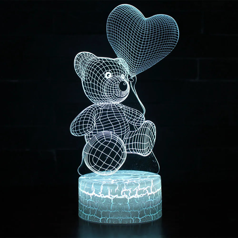 3D cute bear creative night light with colourful acrylic shade and LED light source