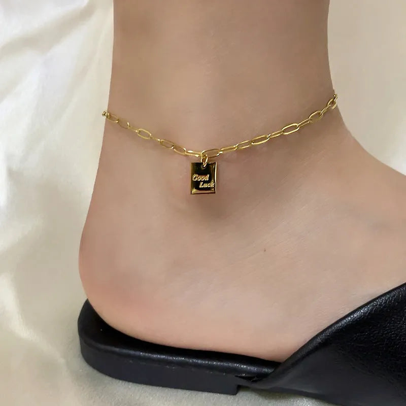 Titanium steel good luck letter anklet for women fashion chain