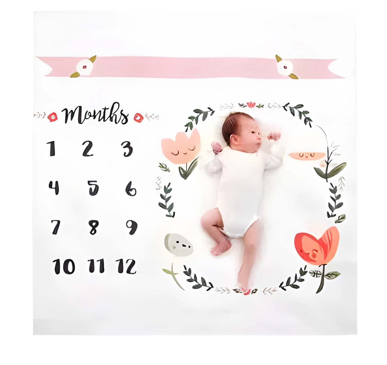 Square white baby blanket with pattern options A, B, C, D, showing 100x100 cm dimensions.