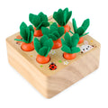 Wooden educational toy shaped like harvest carrots for toddler cognitive development.