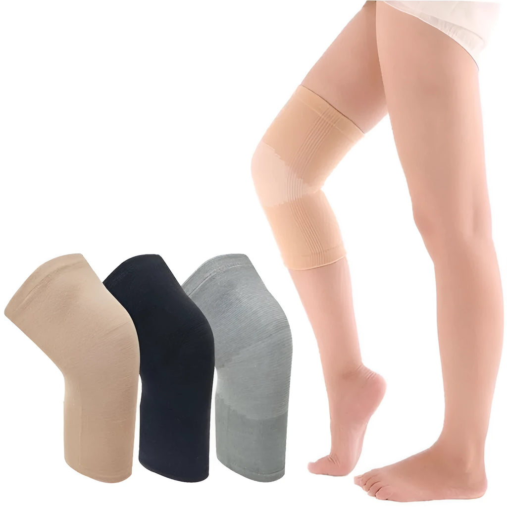 Black compression knee support sleeve for joint pain and arthritis relief, nylon spandex fabric, size S for 28-33 cm leg circumference