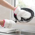Thick microfiber dishwashing glove in plain white, one size 7-10cm, for kitchen cleaning.