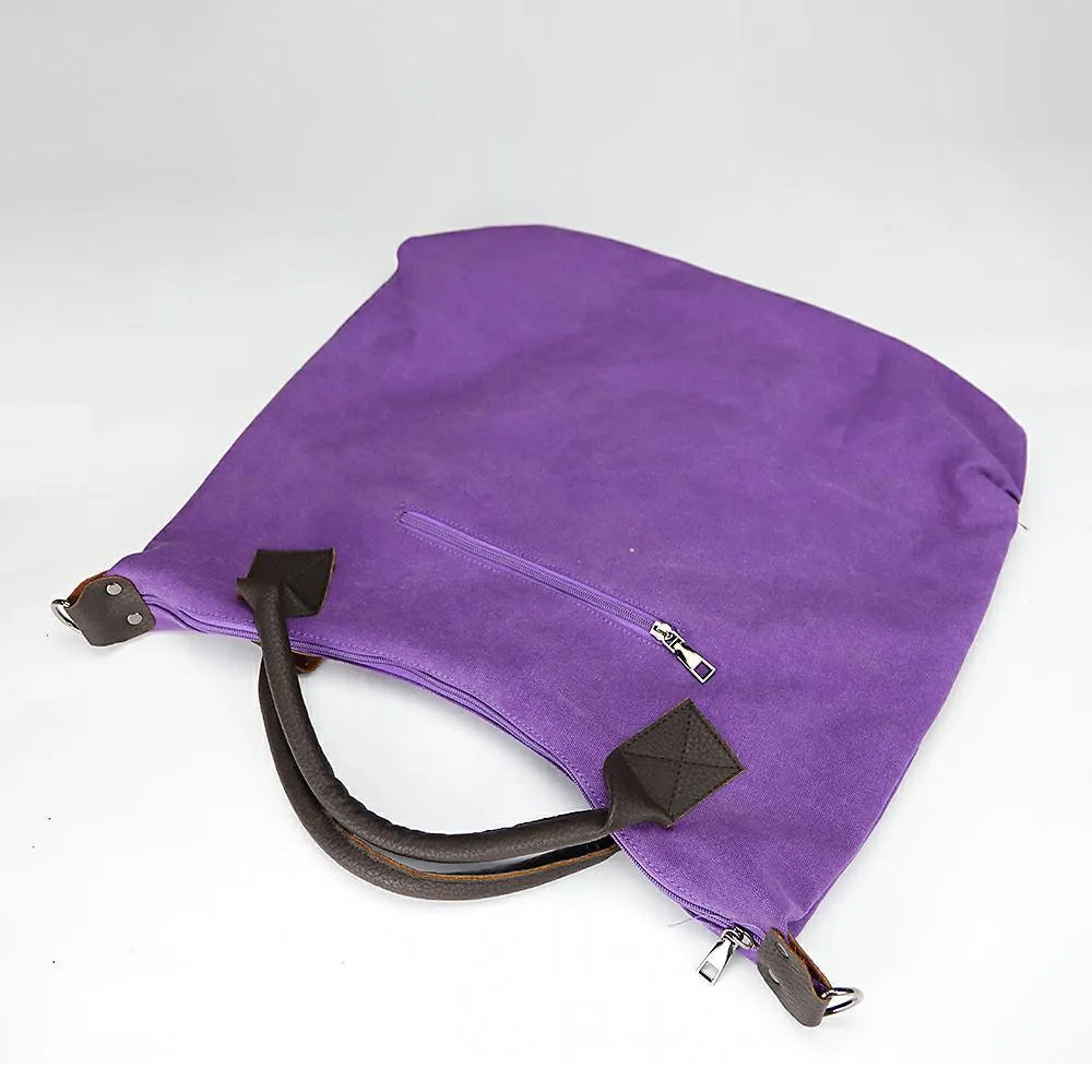 Retro minimalist canvas handbag for women with zipper closure and double straps