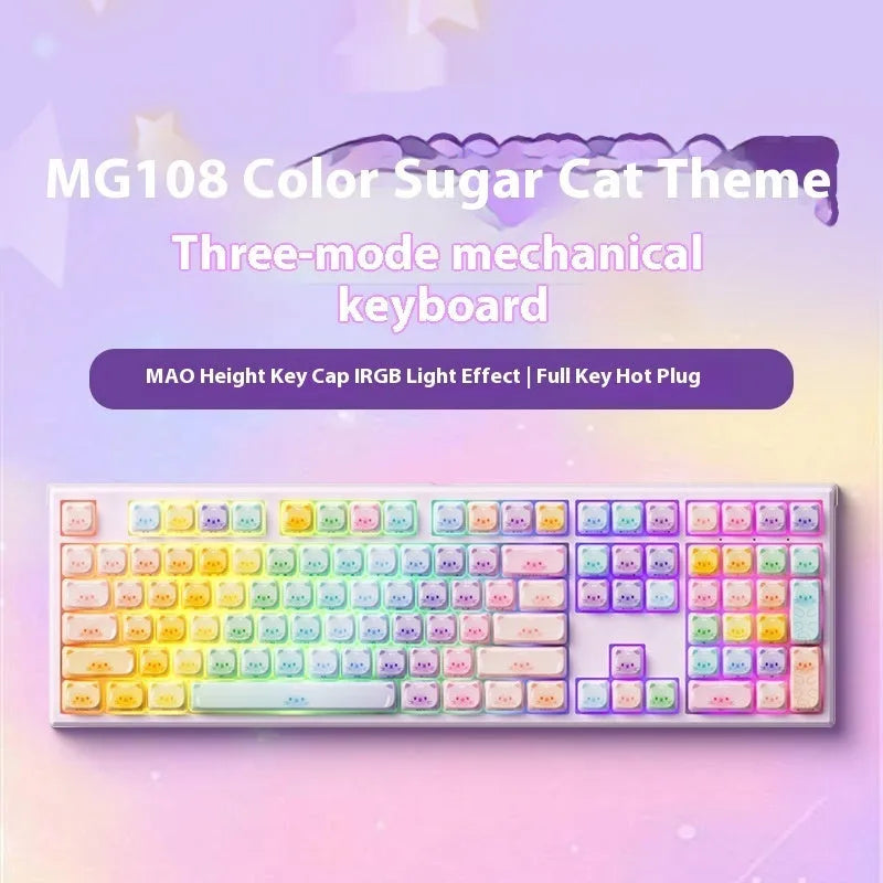 Coloured sugar cat theme mechanical keyboard with MG108B colour scheme and Bluetooth connectivity