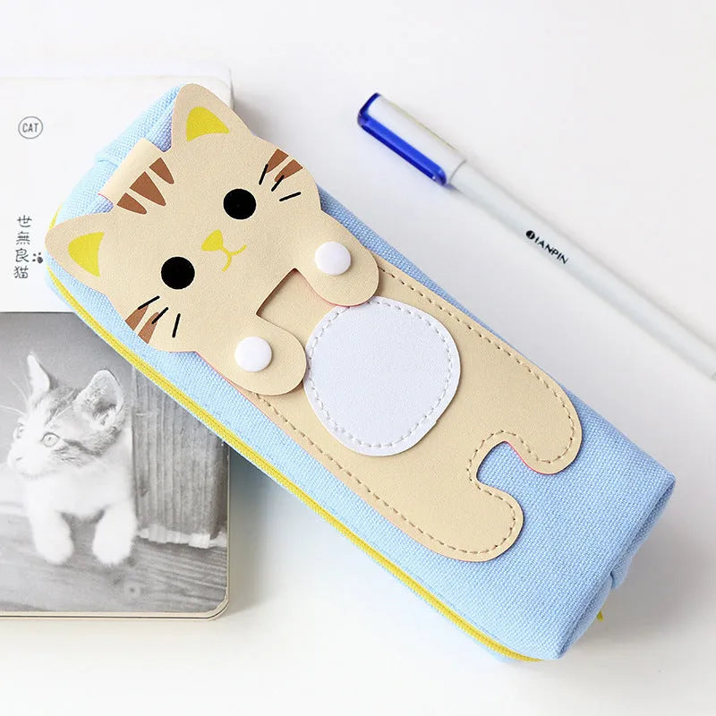 Cat cartoon canvas pencil case, square zipper pencil bag, 20x8cm, for female students