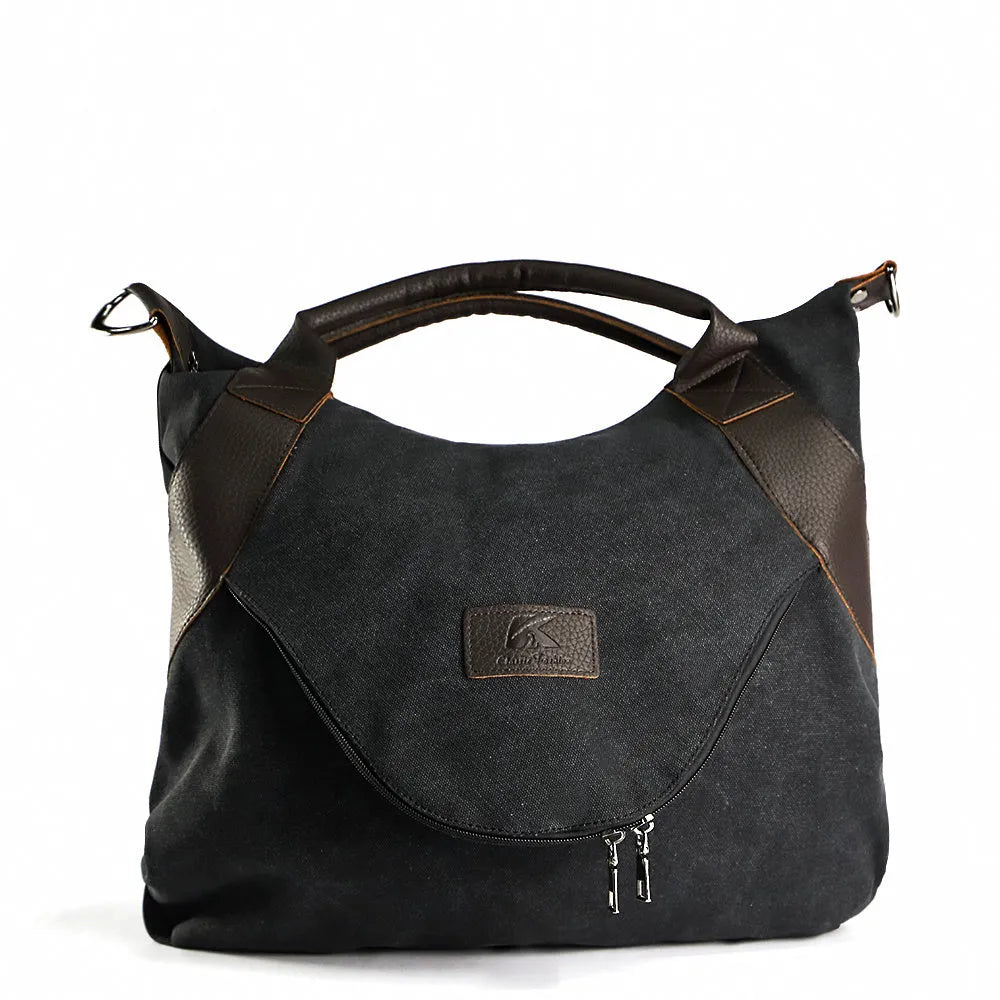 Retro minimalist canvas handbag for women with zipper closure and double straps