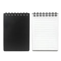 Business Intelligence notepad with black and white transparent PP cover, spiral binding, and included pen.