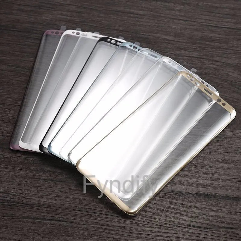 Tempered glass screen protector for iPhone with 5D cold carved full screen cover in black, white, red, pink, or gold.