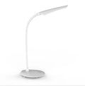 White LED desk lamp with touch control and USB charging on a wooden desk, showing compact 385x120x100mm size