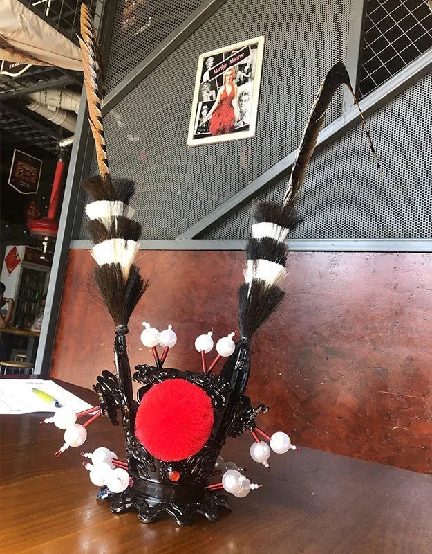 Zijin Crown Feather Motorcycle Helmet Decoration with gold crown and quill in Black Crown colour