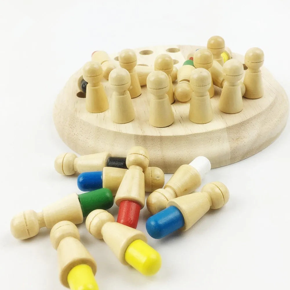 Montessori beech wood memory match stick chess game with green varnish for toddlers.