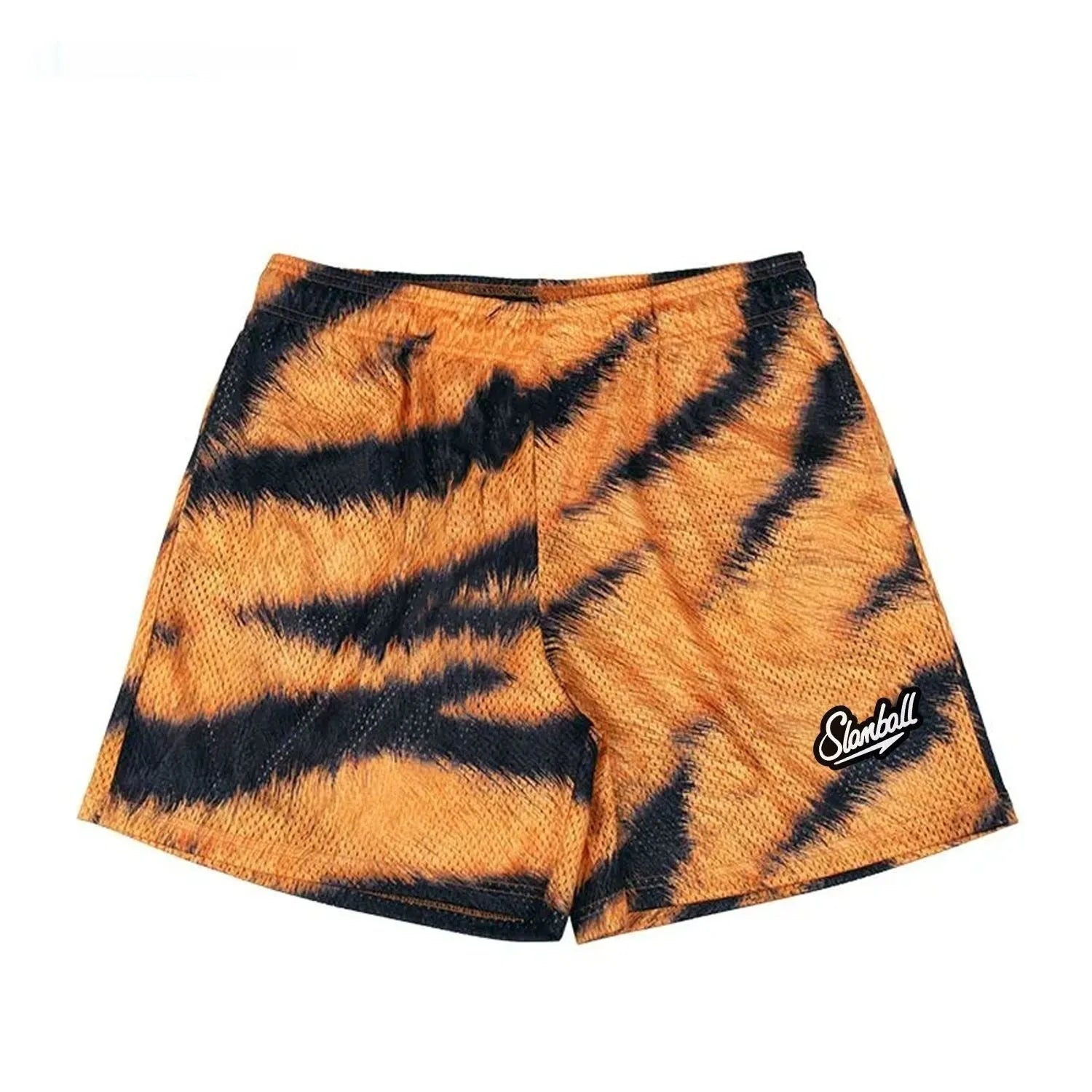 Men's leopard print quick-dry fitness training shorts on a white background