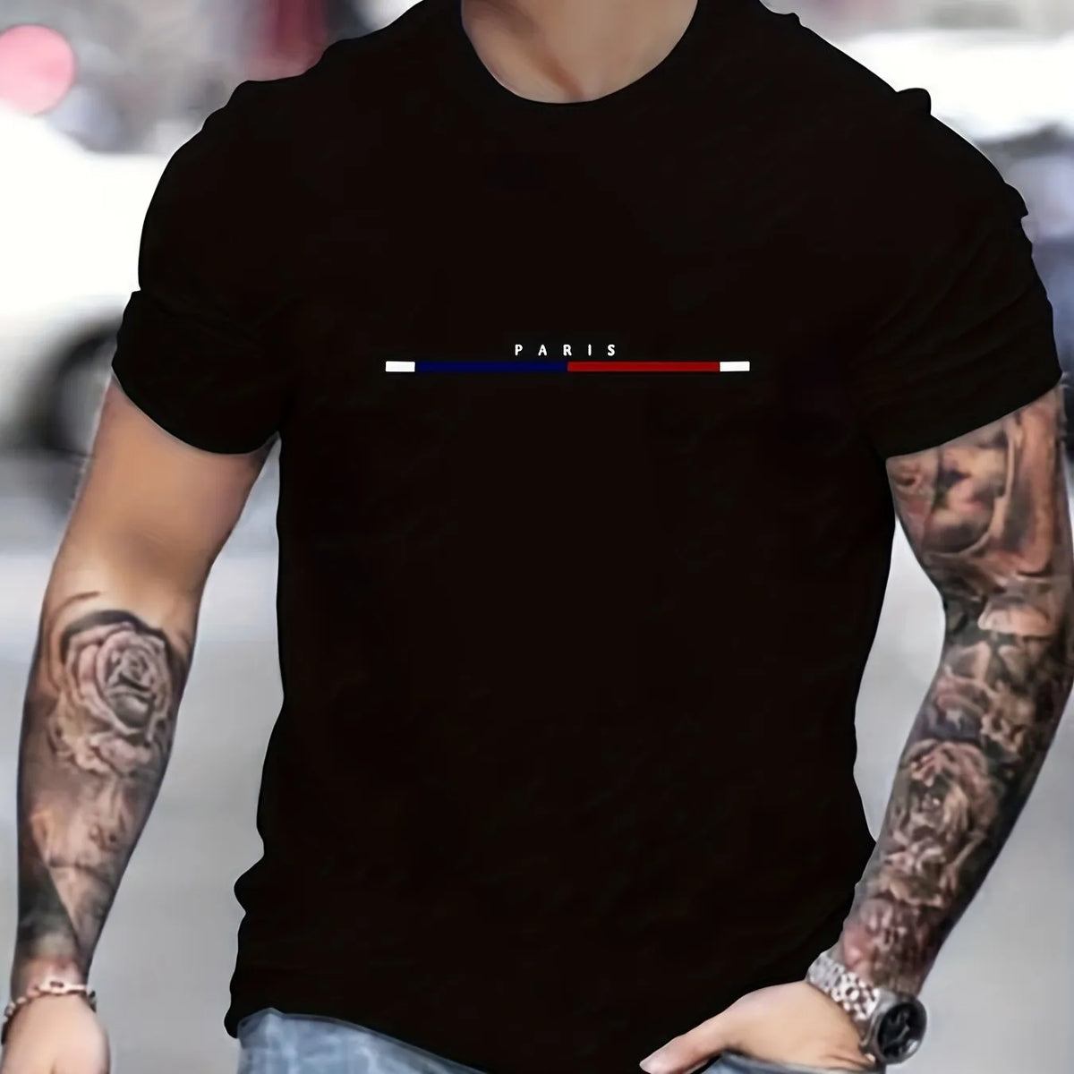 Men's cotton printed T-shirt in unisex style, available in white, black, sky blue, green, and milky white.