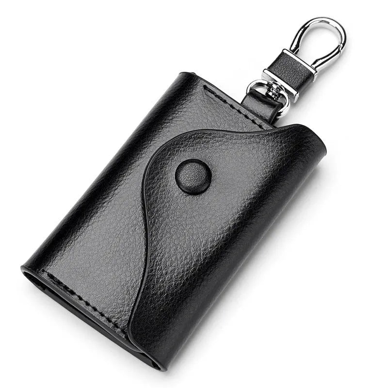 Genuine leather keychain card holder in square vertical design with key mapping organisation