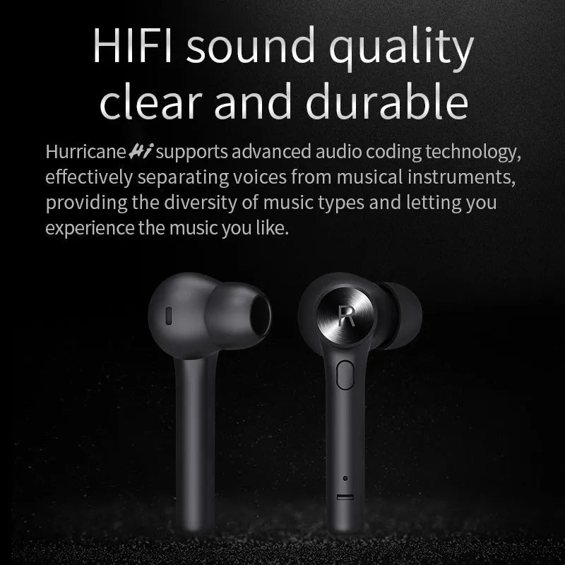Black TWS Bluetooth headset with compact charging case measuring 60 x 67.5 mm