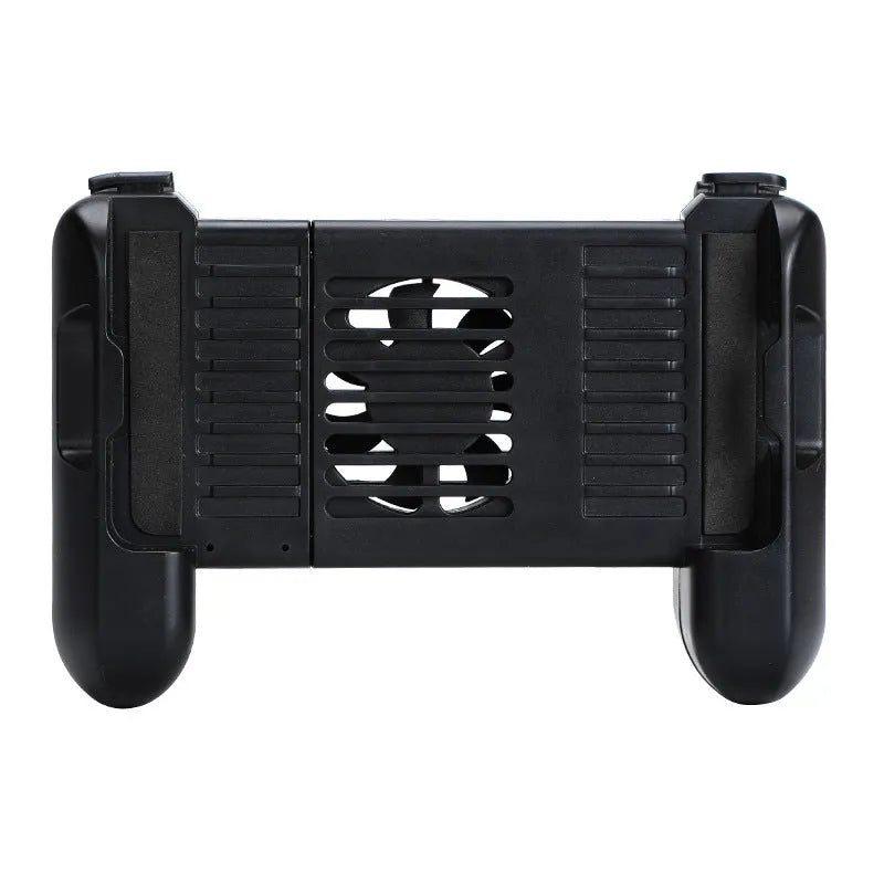 Black Bluetooth mobile game controller with cooling vents, compatible with Apple iPhone.