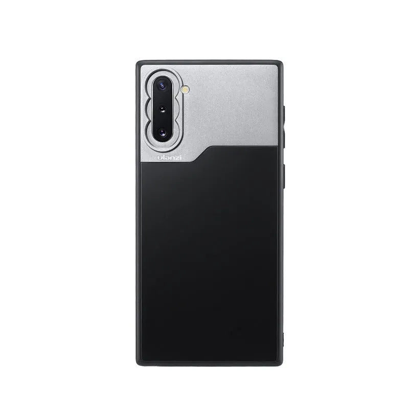 Samsung NOTE10 Plus black phone case with decorative DSLR lens shell made of PC aluminium TPU
