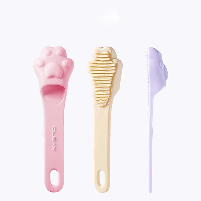 Silicone finger toothbrush for pets in pink, purple and yellow colours for dog and cat dental care
