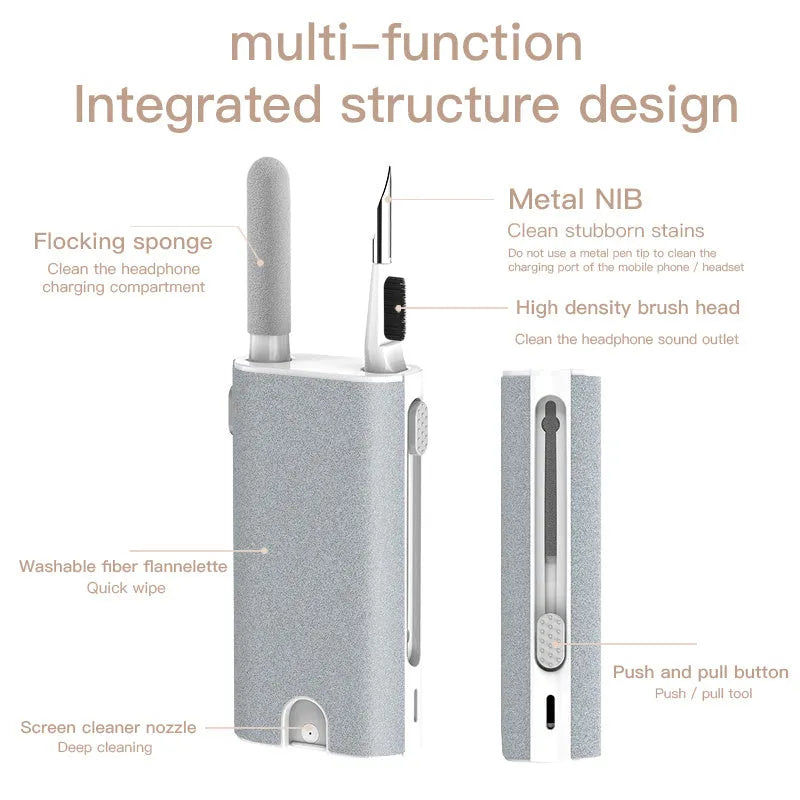 5-in-1 digital device cleaning kit with flocking sponge, brush, and metal tip for screens and earphones