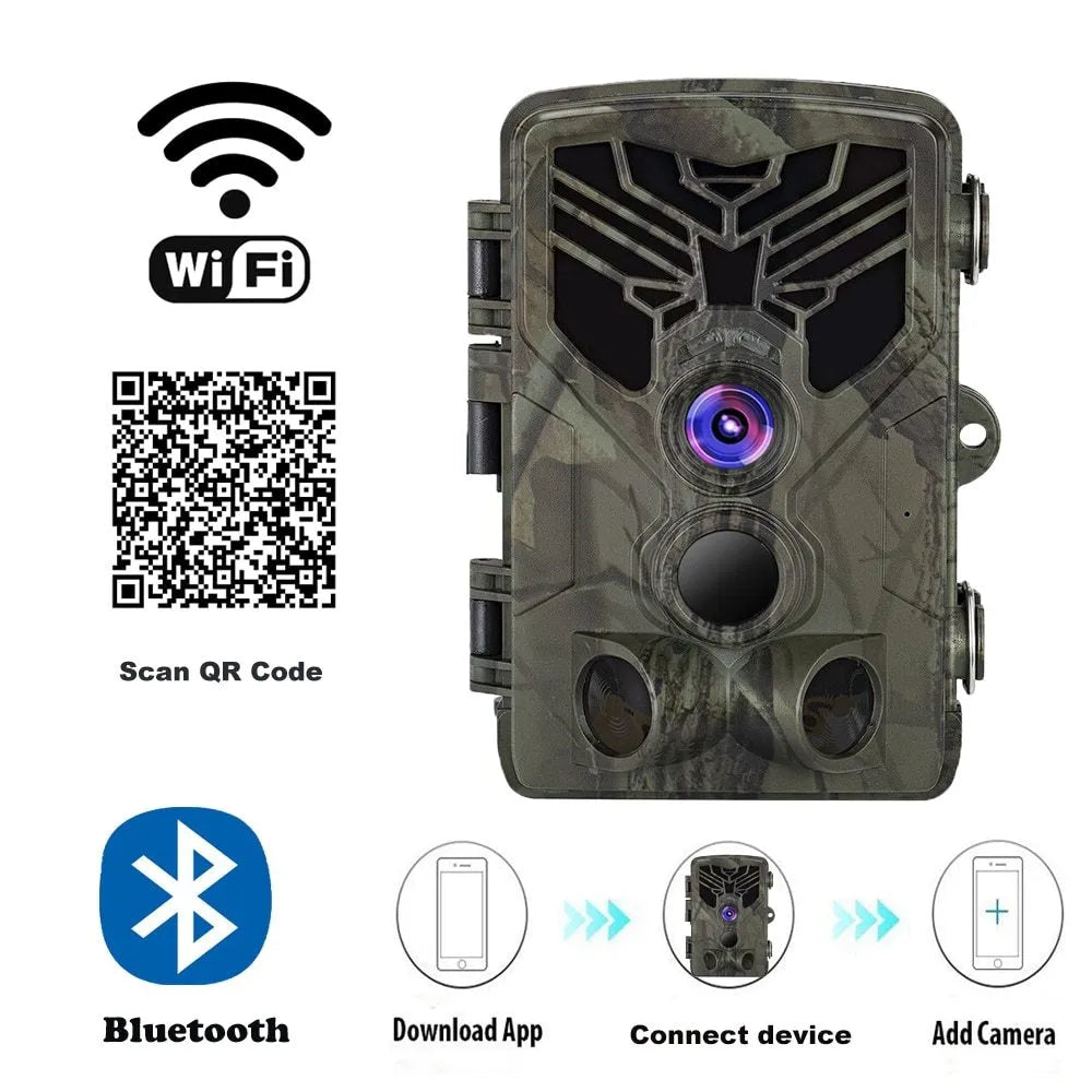 Wifi830 model Wi-Fi enabled trail camera with camouflage finish on a tree branch