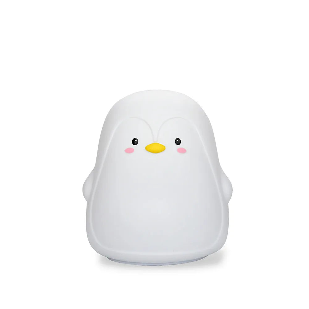 Penguin-shaped USB rechargeable night light with white LED illumination, measuring 118x110x132mm