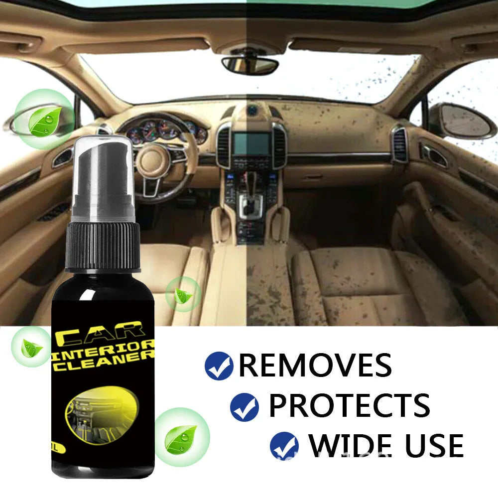 Car interior cleaner nozzle bottle in 30ml and 100ml sizes, dimensions 10x3cm and 171x37mm
