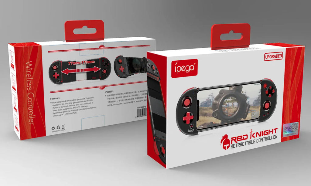 Red Samurai retractable Bluetooth game joystick in black ABS for smartphone mobile gaming controller