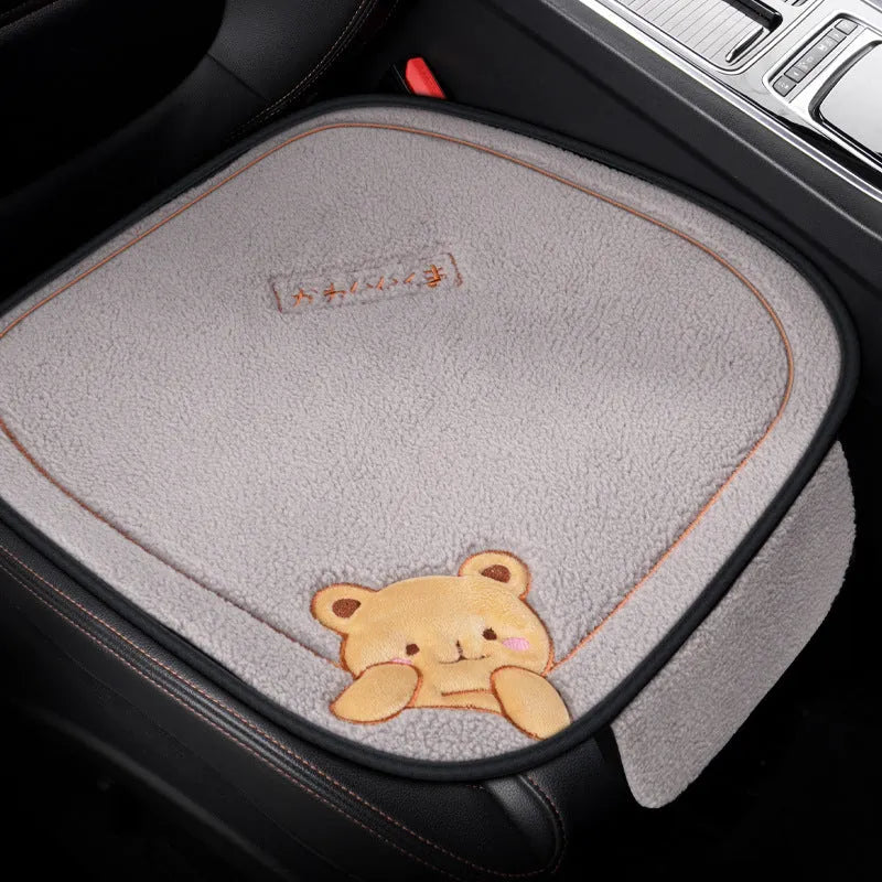 Winter car cushion set showing square seat cushion and lumbar support pillow in trendy bear-blue colour with wool cotton filling.