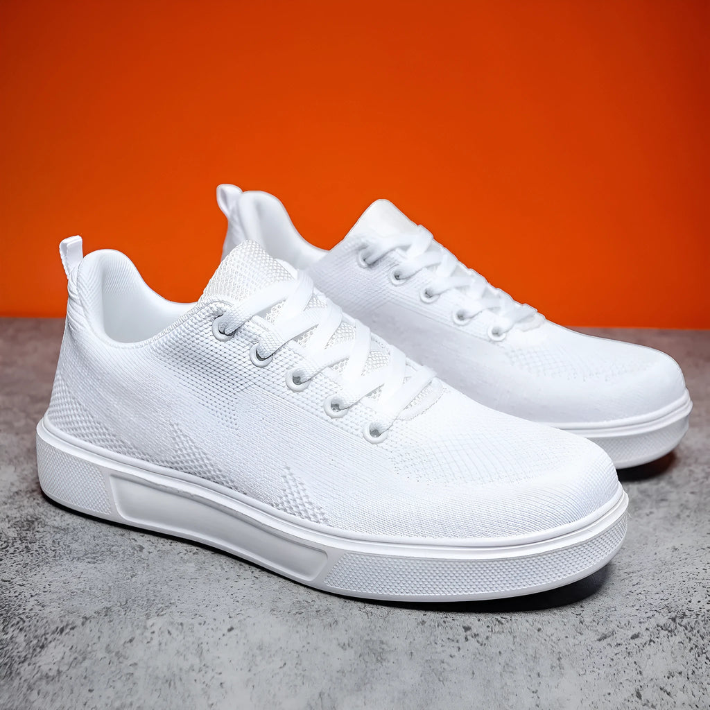 Light white sports casual shoes with mesh upper and thick EVA sole in black and white colour options