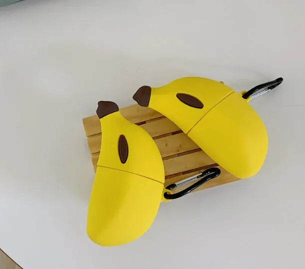Yellow banana-themed silicone protective case for Apple AirPods Pro wireless headphones