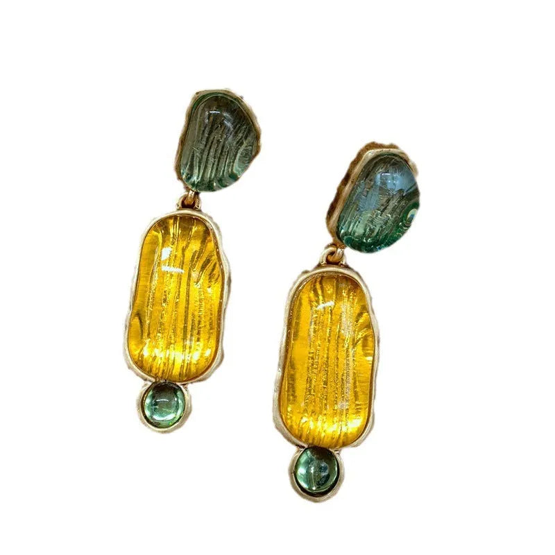 Retro gold electroplated alloy earrings for women, Chinese style irregular shape