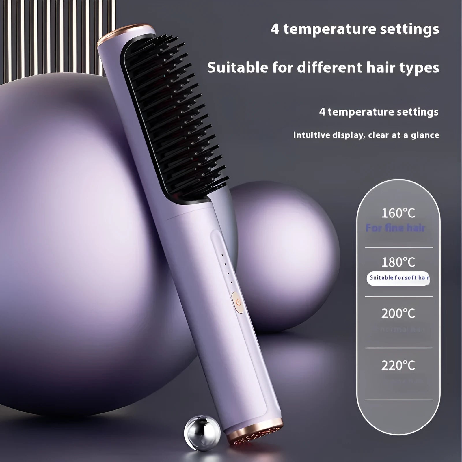 Wireless anion straight comb in rose gold colour for portable hair styling