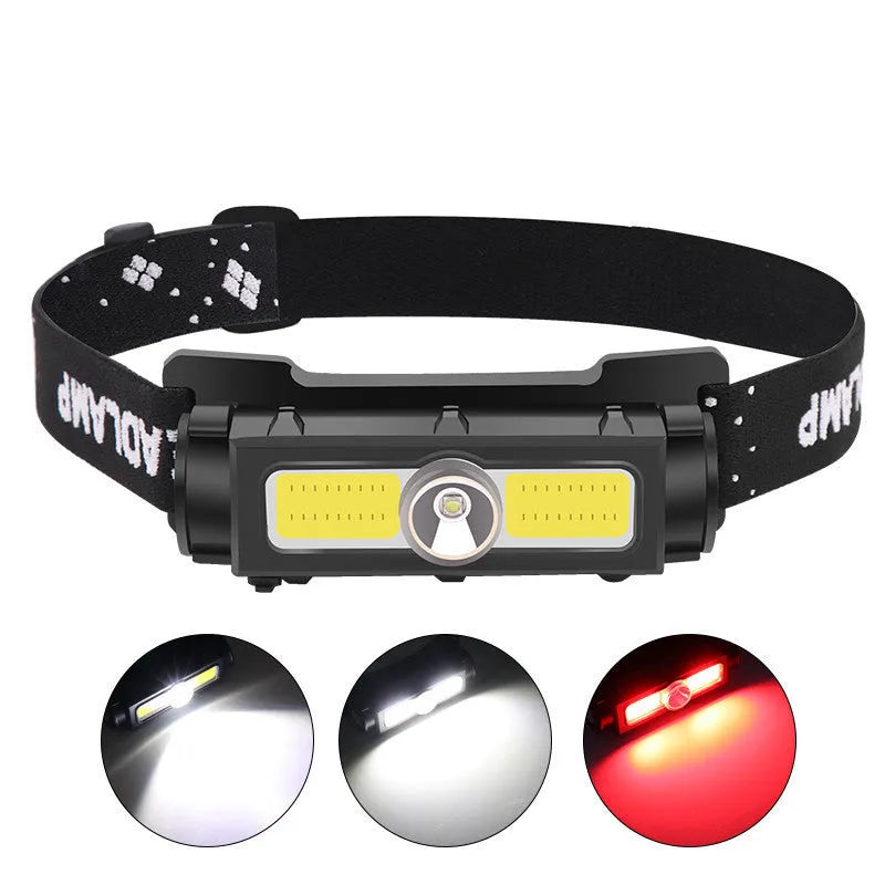 Flood light headlamp fishing lamp with built-in 1200mAh battery, 5W LED, black, adjustable headband