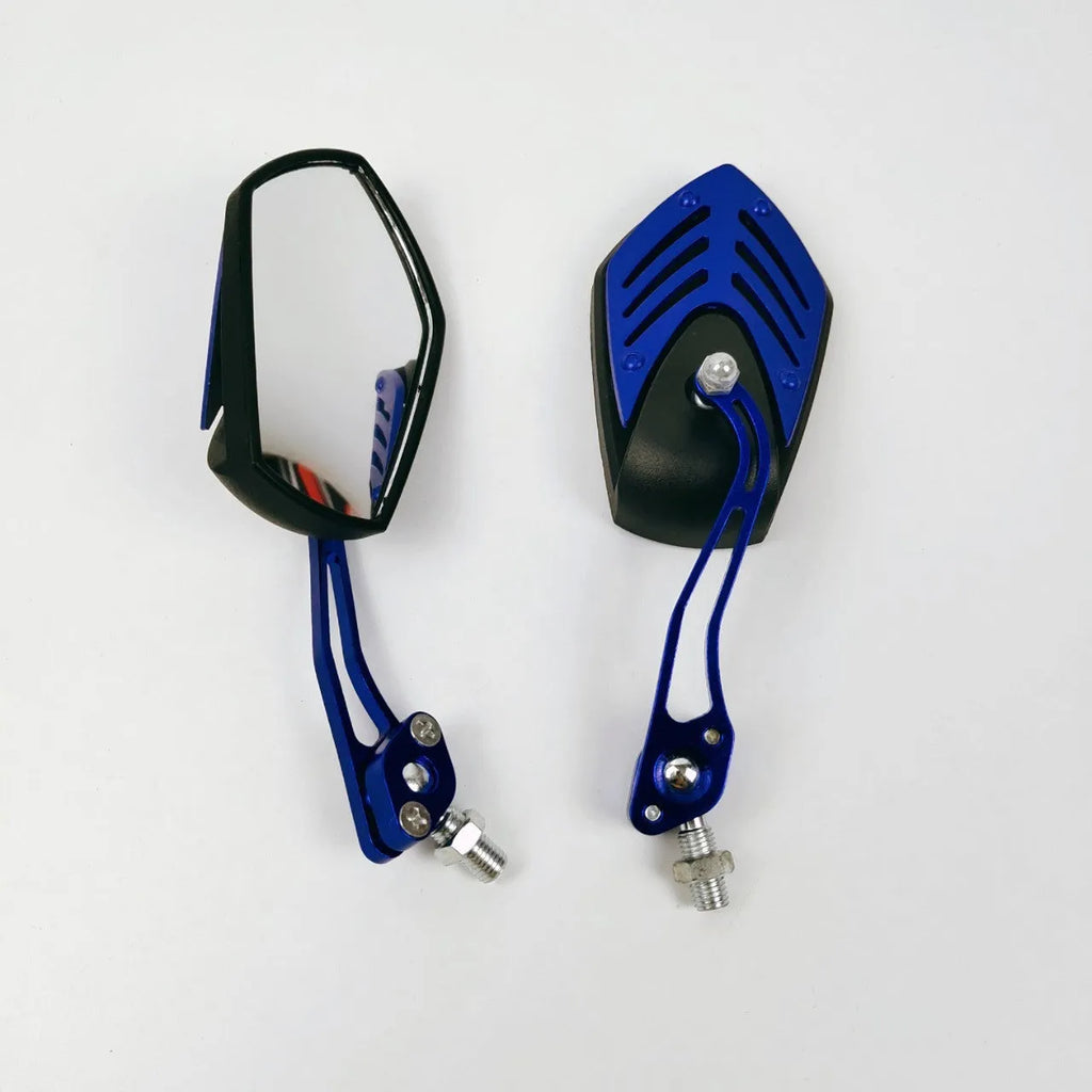Pair of ghost fire motorcycle rearview mirrors with black ABS housing and aluminium rod on a Honda handlebar