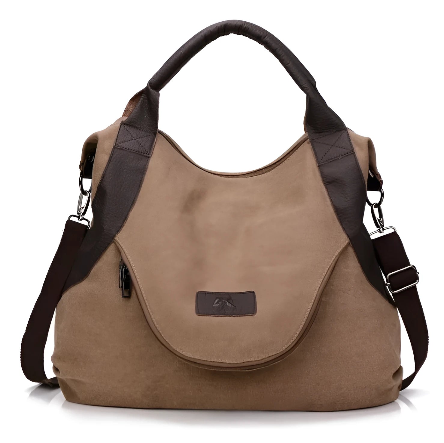 Retro minimalist canvas handbag for women with zipper closure and double straps