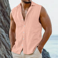 Cotton linen lapel shirt vest in blue, loose fit cardigan style with simple solid colour finish