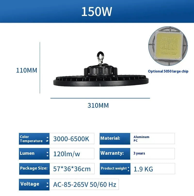Waterproof UFO-shaped pendant lamp for industrial workshop lighting with white light