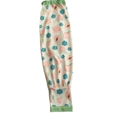 A pair of printed ice sleeve gloves for sun protection on a forearm, shown in a floral pattern.