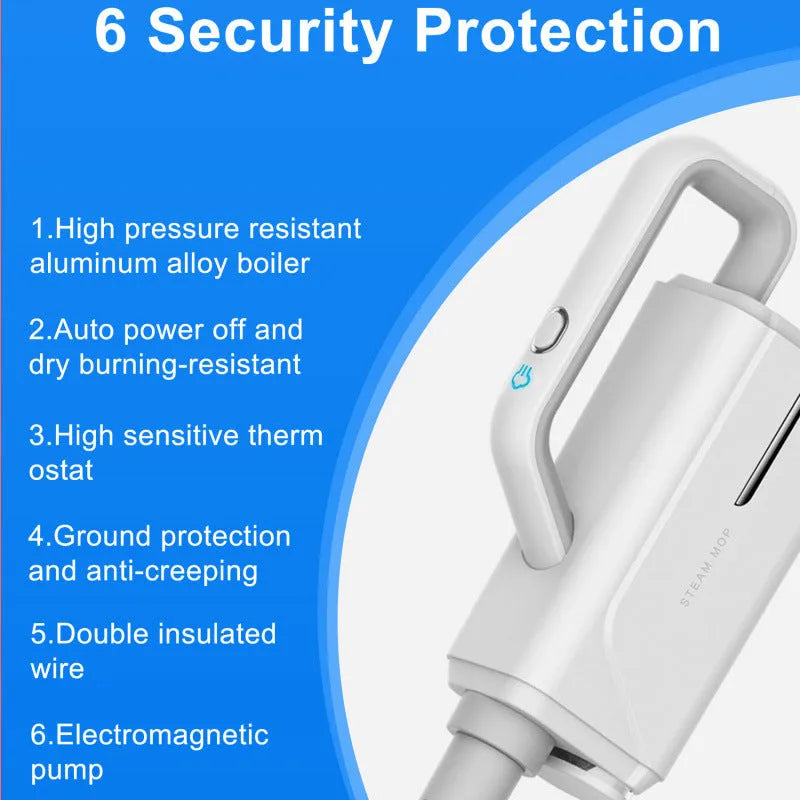 White household electric steam mop handheld design with stainless steel soleplate and water tank