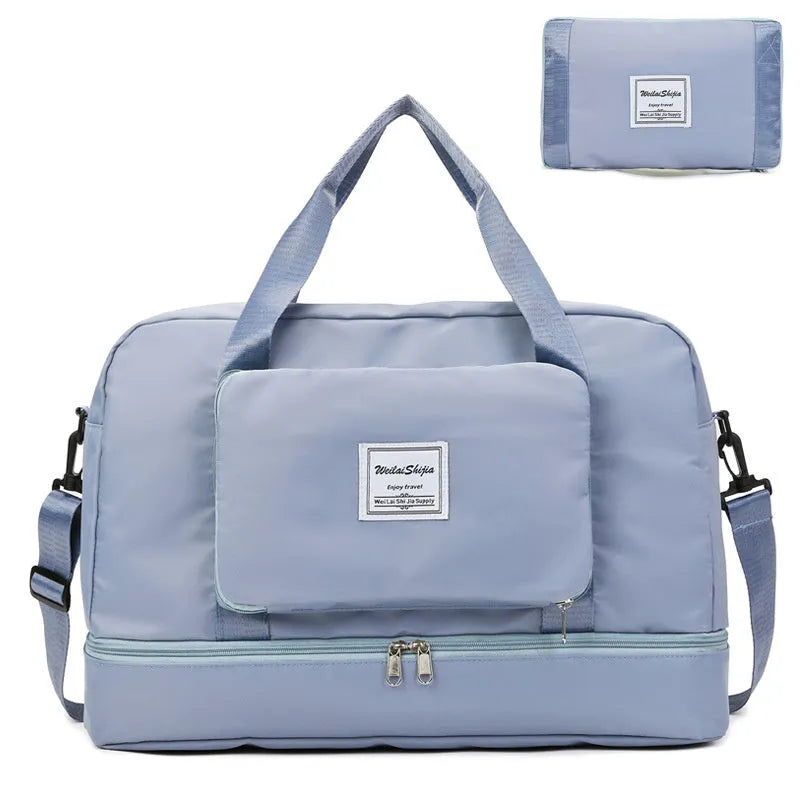 Foldable Oxford cloth travel duffel bag 20-35L with wet and dry separation and shoe storage