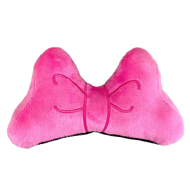Soft plush bow decoration for helmets in red, peach pink, and rose pink colour options.