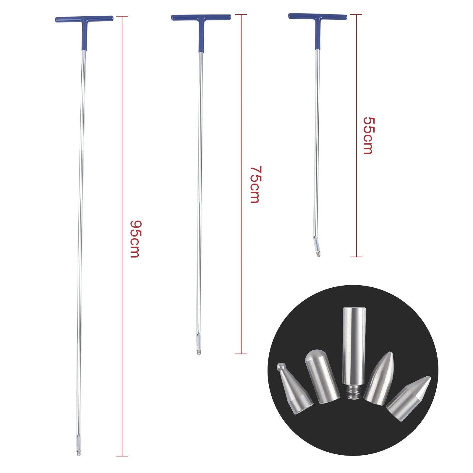 Three alloy steel car dent repair tools: hooks and a crowbar for vehicle body panel maintenance.