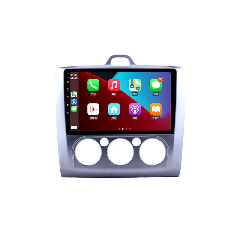 9-inch Android car stereo touchscreen with manual air conditioning controls for Fox vehicles.
