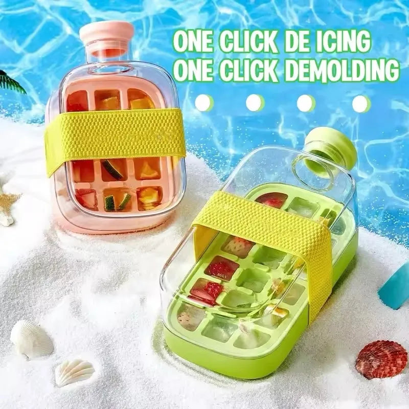 One-click moulding cooling cup with straw, 500ml or 800ml, PP, white green or pink