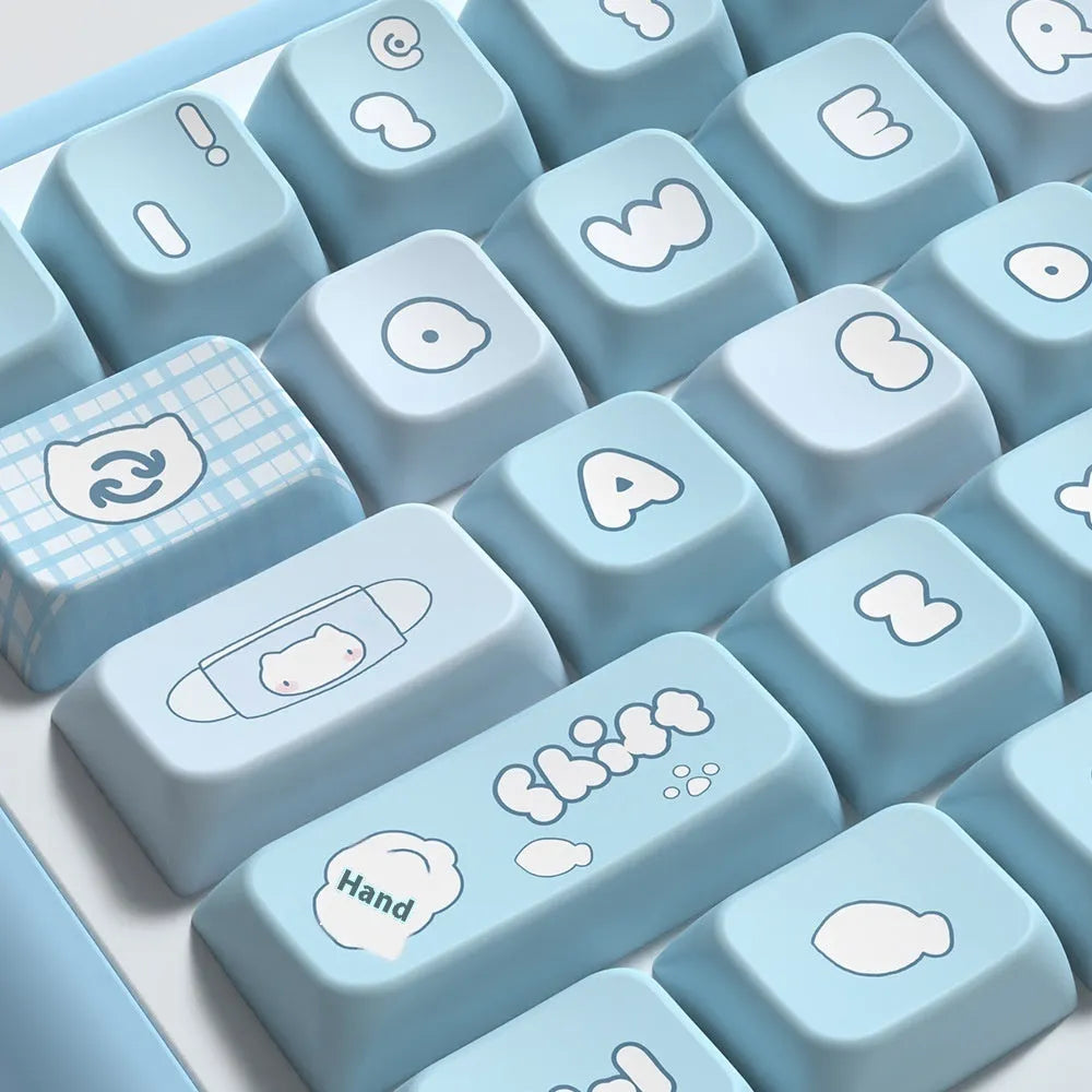 Water colour kitten custom key cap set for mechanical keyboards with sublimation printed artwork on PTB material