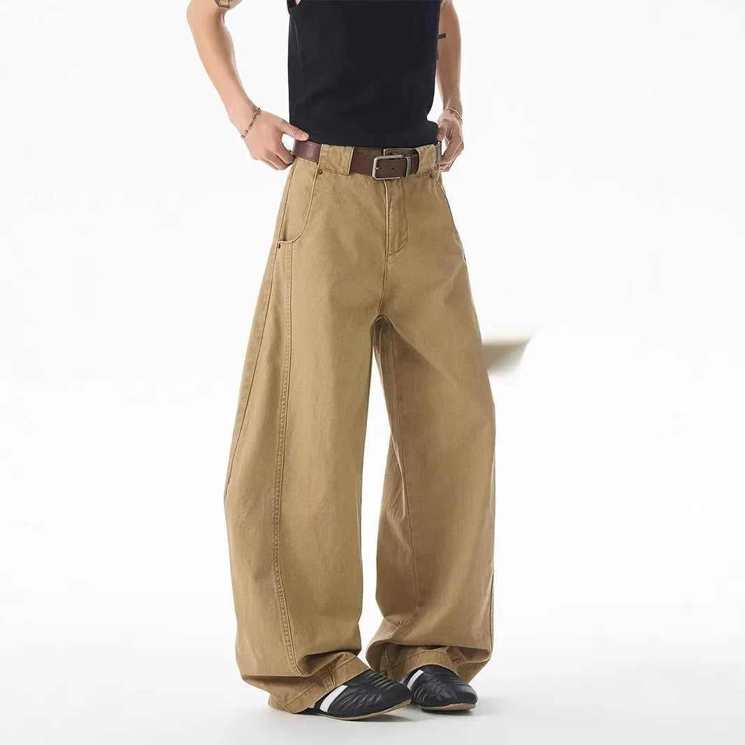 Brown men's casual jeans with straight leg design and cardigan button closure