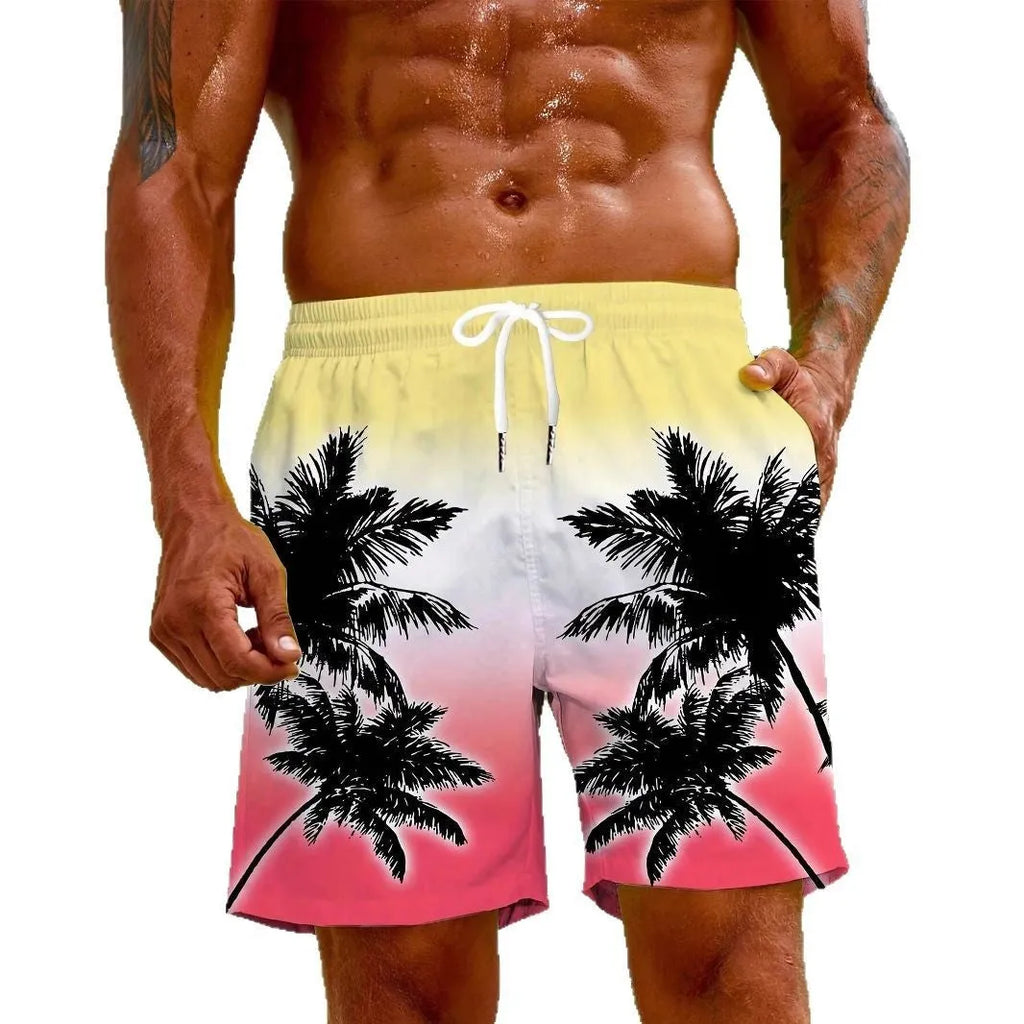 Man's quick-drying micro-elastic swimming trunks in a choice of colours on a size chart background.