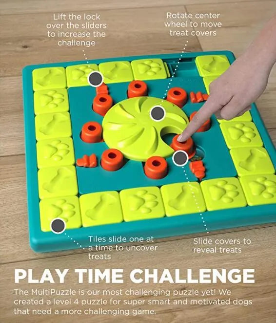 Dog training feeding toy leak feeder in Mahjong Treasure Hunt colour made from plastic