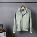 Men's thin linen blend casual jacket in regular fit, shown in heather grey, on a hanger.